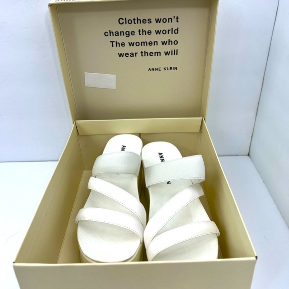 ANNE KLEIN, AKVAI WHITE SLIP ONS PLATFORM ELASTIC TOP WITH SUPER CUSHION SOLE9M - Picture 8 of 16